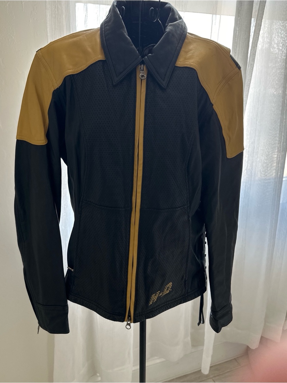 Harley-Davidson Black and Mustard Two-Tone Perforated Leather Jacket